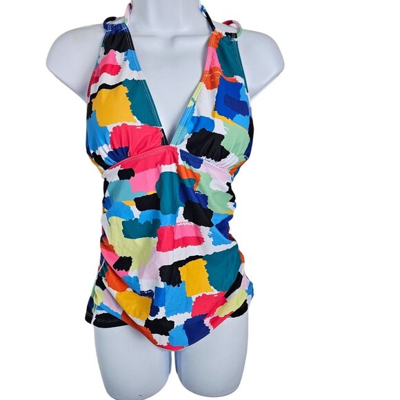 Yonique Womens Tummy Control V-Neck Halter Top Tankini Swimsuit Set Size Small - Picture 3 of 9